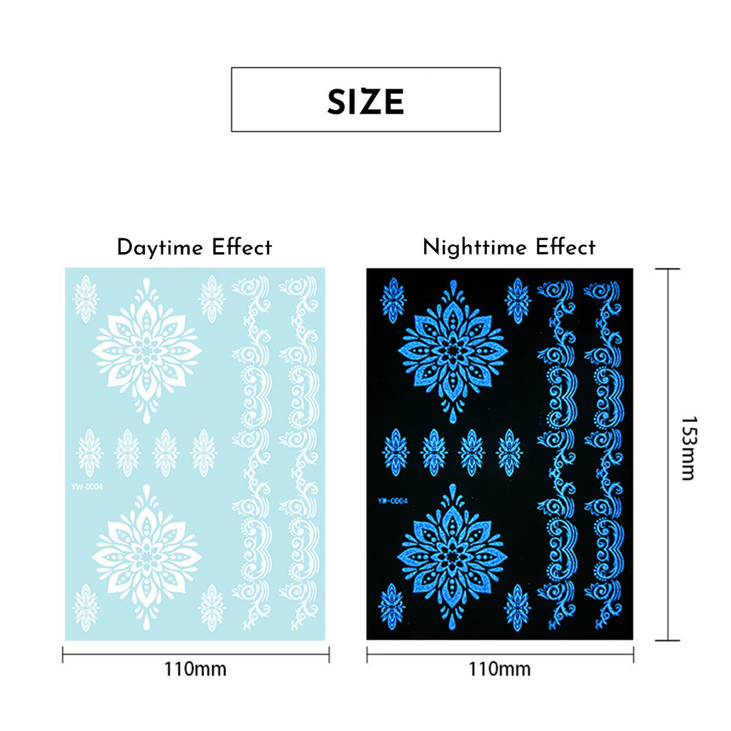 Glow In The Dark Henna Tattoo Stickers  Intricate Lace Hand & Arm Designs For Halloween Christmas Parties  Light Up Your Party